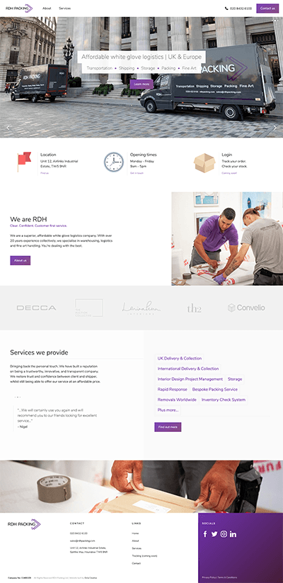 screenshot of RDH packings website